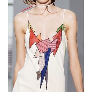 Christopher Kane Cream Dress Geometric Lace Patchwork Sleeveless Womens FLAWED